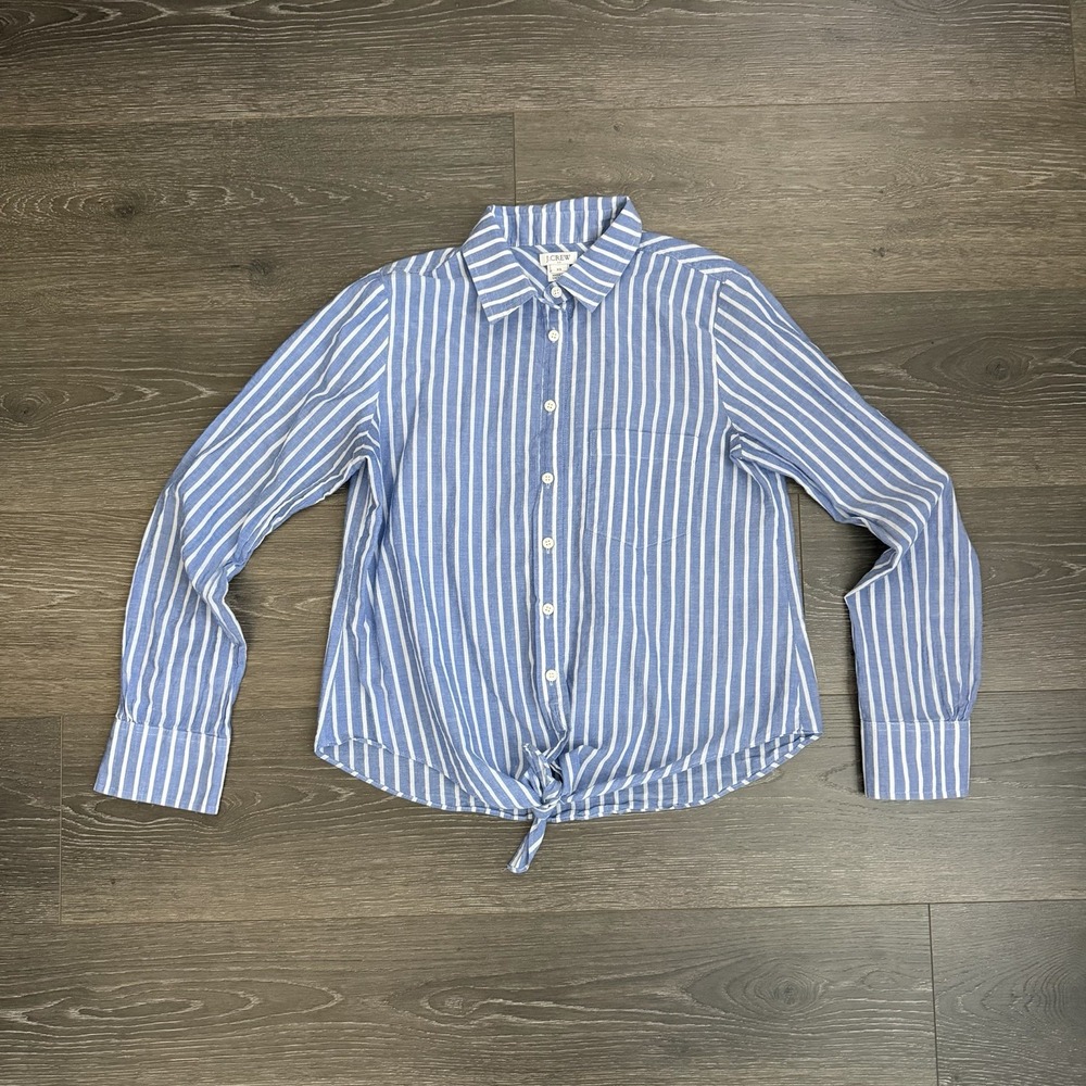 J.Crew‎ Womens Top XS Blue Stripes Tie Hem Blouse Coastal Prep Nautical Boho